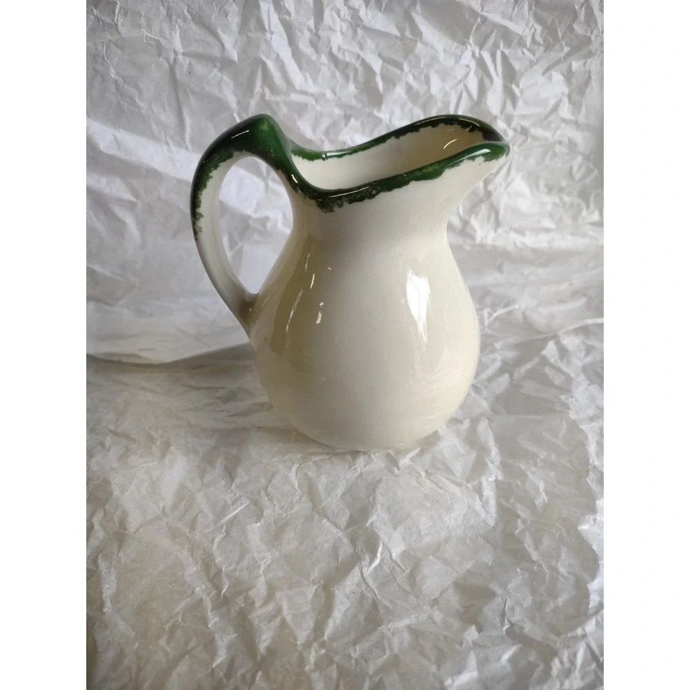 Vtg Heavy Mini Milk Pitcher, Cardinal Bird/Cream Colored Pottery 4